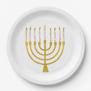 Festive Menorah Hanukkah Celestial Candles Elegant Paper Plates