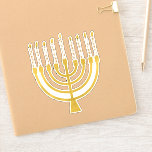 Festive Menorah Hanukkah Celestial Candles Elegant Sticker<br><div class="desc">Faux gold foil menorah candles for your Hanukkah celebration. Whimsical menorah illustration with white stars covered celestial candles on a faux gold menorah candle stand. Menorah elegant starry Hanukkah illustrated design gifts and paper products.</div>