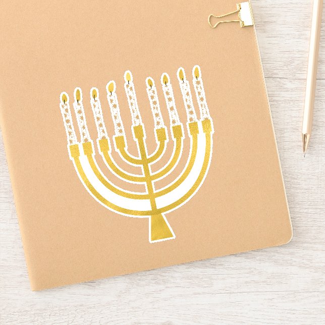 Festive Menorah Hanukkah Celestial Candles Elegant Sticker (Notebook)