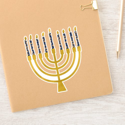 Festive Menorah Hanukkah Celestial Candles Elegant Sticker