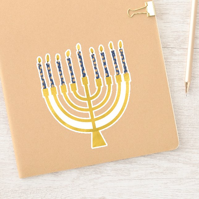 Festive Menorah Hanukkah Celestial Candles Elegant Sticker (Notebook)