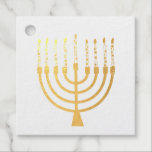 Festive Menorah Hanukkah Celestial Candles Wedding Foil Favor Tags<br><div class="desc">Faux gold foil menorah candles for your Hanukkah celebration. Whimsical menorah illustration with white stars covered celestial candles on a faux gold menorah candle stand. Menorah elegant starry wedding Hanukkah illustrated design gifts and paper products.</div>