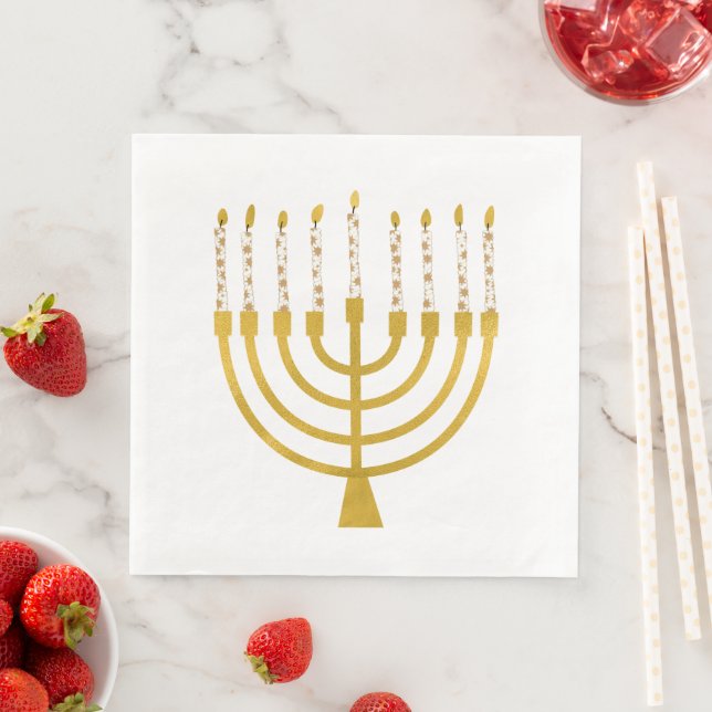Festive Menorah Hanukkah Celestial Candles Wedding Paper Dinner Napkins (Insitu)