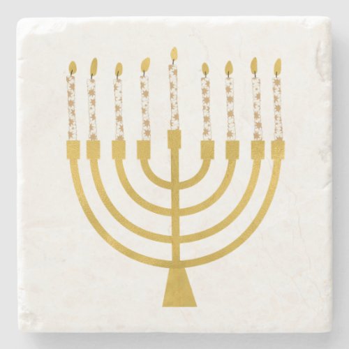 Festive Menorah Hanukkah Celestial Candles Wedding Stone Coaster