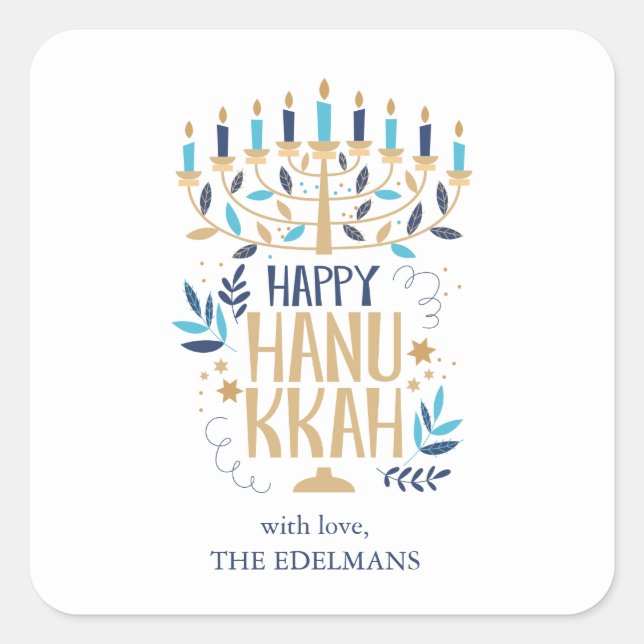Festive Menorah Hanukkah Square Sticker (Front)