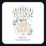 Festive Menorah Hanukkah Square Sticker<br><div class="desc">Festive Menorah Hanukkah design.</div>