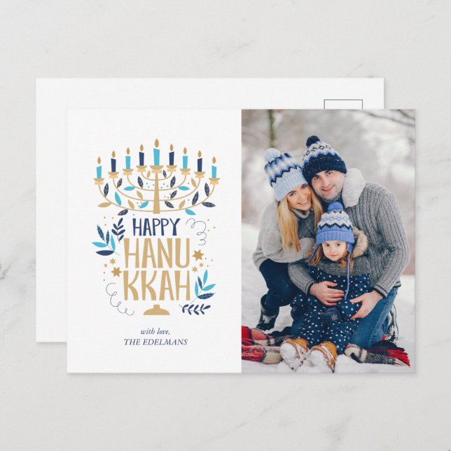 Festive Menorah Happy Hanukkah Holiday Postcard (Front/Back)