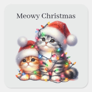 Festive Meowy Christmas cat add text Square Sticker