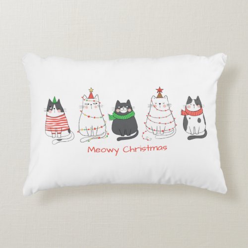 Festive Meowy Christmas Cats Accent Pillow