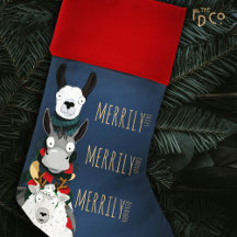 Festive "Merrily" Funny Sheep Donkey Llama Blue