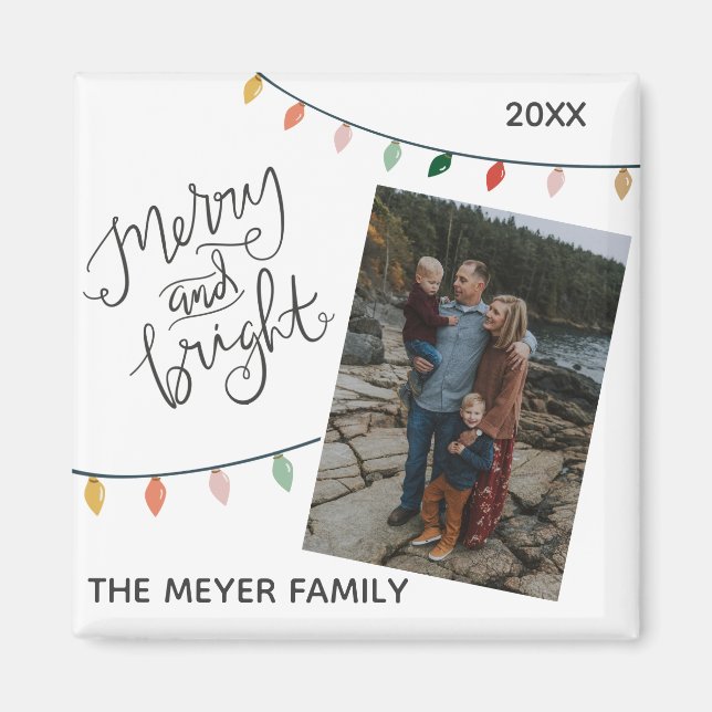 Festive Merry and Bright Christmas Lights Magnet (Front)