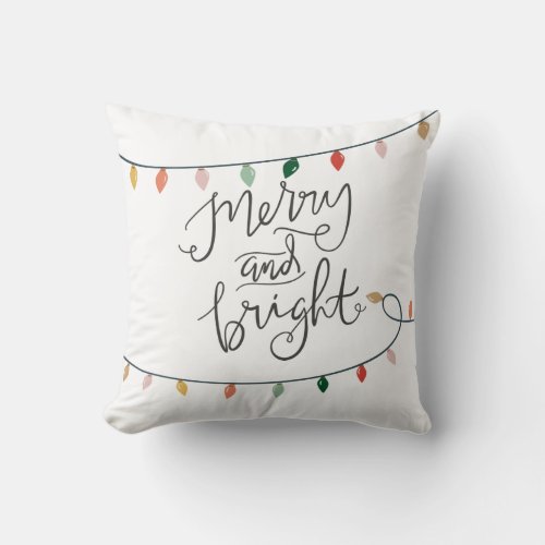 Festive Merry and Bright  Christmas Lights Throw Pillow