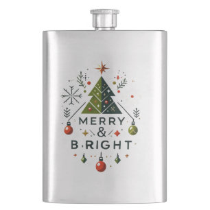 Festive Merry and Bright Christmas Tree Design Flask