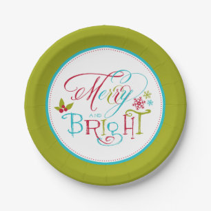 Festive Merry and Bright Holiday Paper Plates