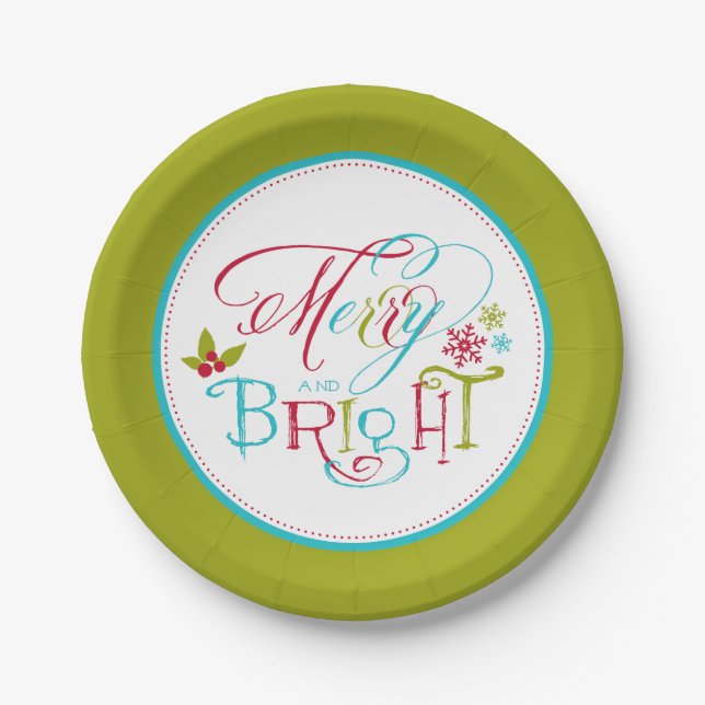 Festive Merry and Bright Holiday Paper Plates (Front)