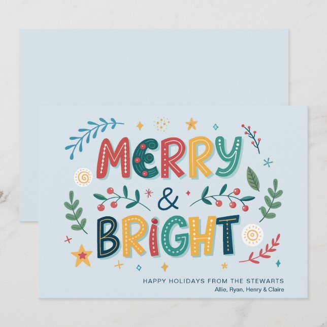 Festive Merry and Bright Non-Photo Holiday Card (Front/Back)