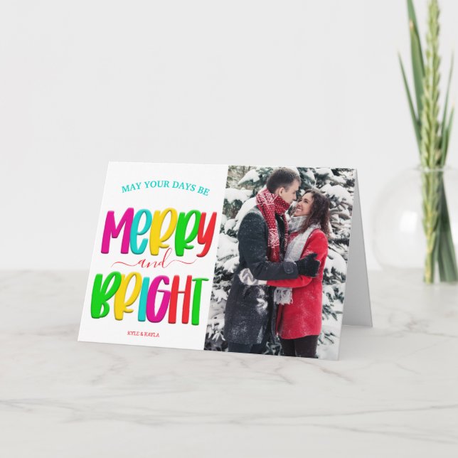 Festive Merry and Bright Photo Christmas Card (Front)