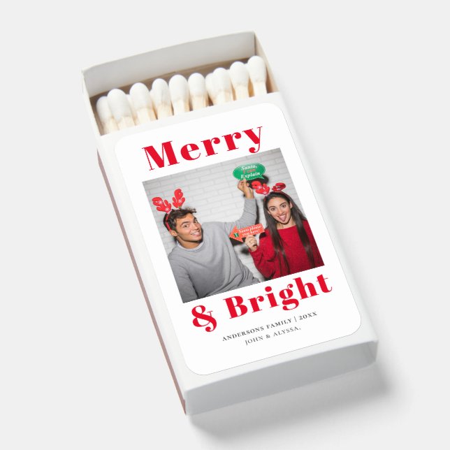 Festive Merry And Bright Script photo Christmas  Matchboxes (Front Open)