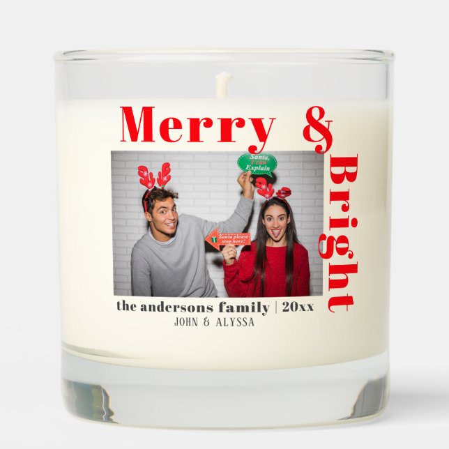 Festive Merry And Bright Script photo Christmas  Scented Candle (Front)