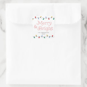 Festive Merry & Bright Colorful Christmas Lights Square Sticker