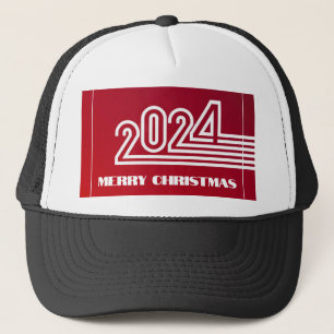 Festive Merry Christmas 2024 Red Color Background  Trucker Hat