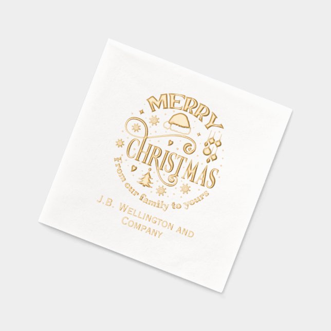Festive Merry Christmas #3 Company / Family Name Foil Napkins (Left)