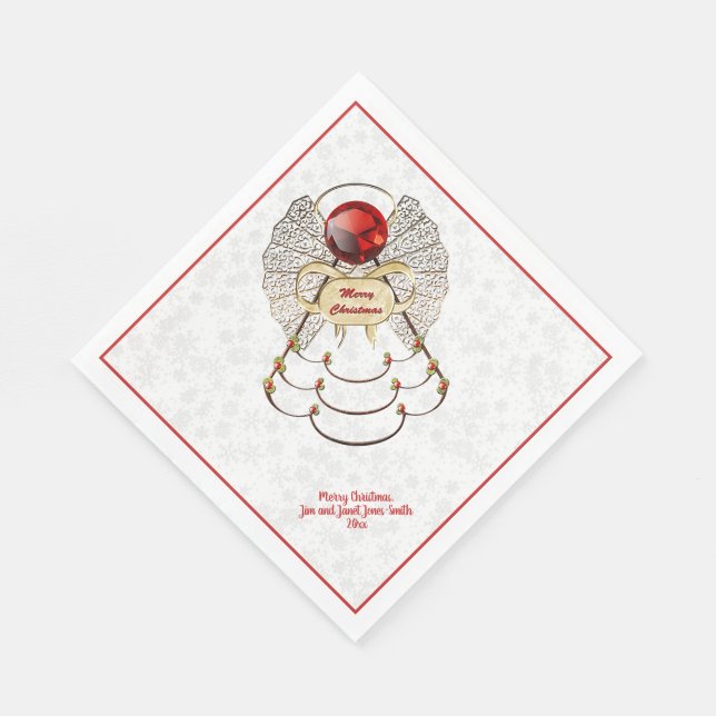 Festive Merry Christmas Angel Red/Gold Filigree Napkins (Corner)