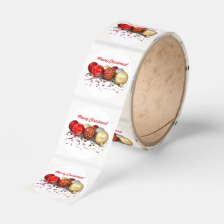 Festive Merry Christmas Ball & Stars Elegant Roll Classic Round Sticker