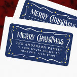 Festive Merry Christmas blue white return address  Label<br><div class="desc">Blue and white or any color return address labels with the text "Merry Christmas" in a festive font and your return address below surrounded by an ornate border with yellow stars. You can change the background,  border and font colors to any custom color with the customization tool.</div>