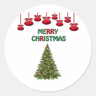 Festive Merry Christmas Bush Tree Decor Lights  Classic Round Sticker