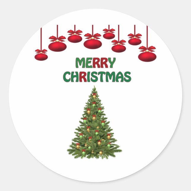 Festive Merry Christmas Bush Tree Decor Lights  Classic Round Sticker (Front)