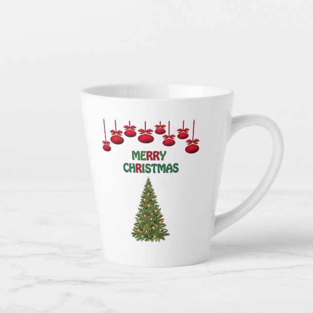 Festive Merry Christmas Bush Tree Decor Lights  Latte Mug (Right)