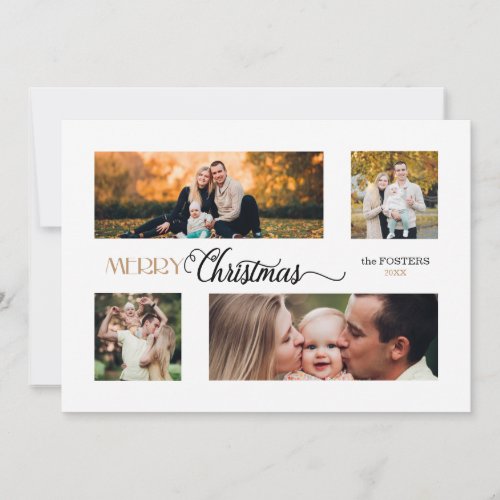 Festive Merry Christmas Calligraphy Multiphoto Holiday Card