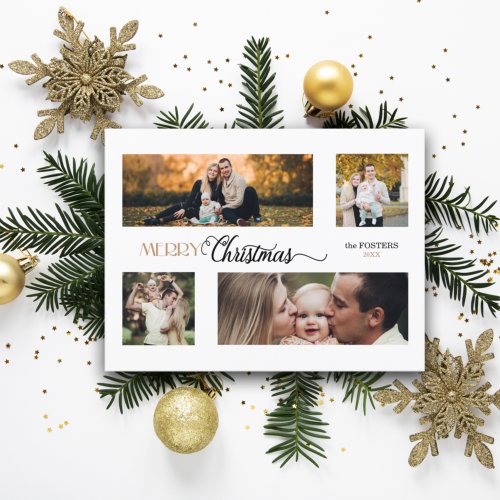 Festive Merry Christmas Calligraphy Multiphoto Tri_Fold Holiday Card