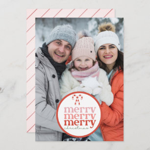 Festive Merry Christmas Candy Cane Red Green Photo Holiday Card