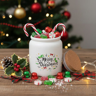 Festive Merry Christmas Candy Jar