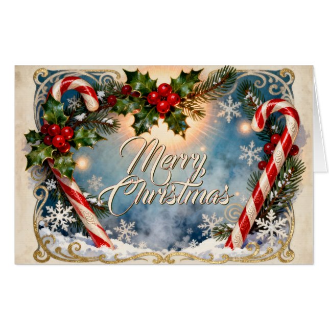 Festive Merry Christmas Card with Shine (Front Horizontal)