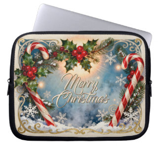 Festive Merry Christmas Card with Shine Laptop Sleeve