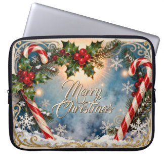 Festive Merry Christmas Card with Shine Laptop Sleeve