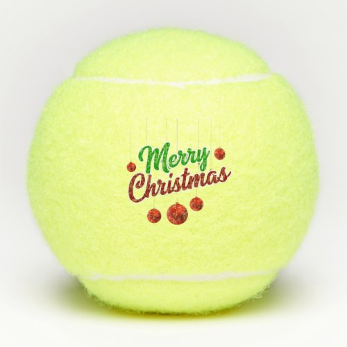 Festive Merry Christmas Decor with Red Ornaments Tennis Balls