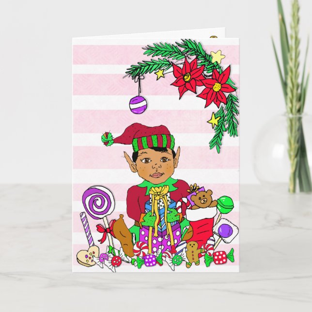 Festive Merry Christmas Ethnic Elf Card (Front)
