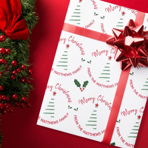 Festive Merry Christmas From Custom Name Wrapping Paper