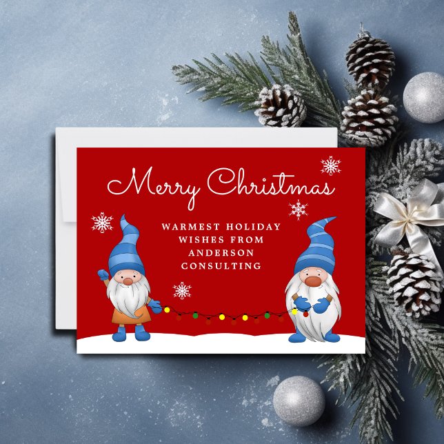 Festive Merry Christmas Gnomes Business Holiday Card (Creator Uploaded)