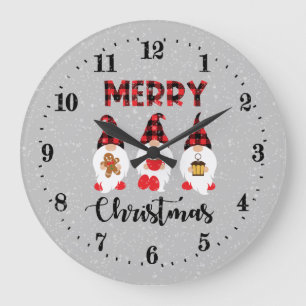 festive Merry Christmas gnomes Holiday Large Clock