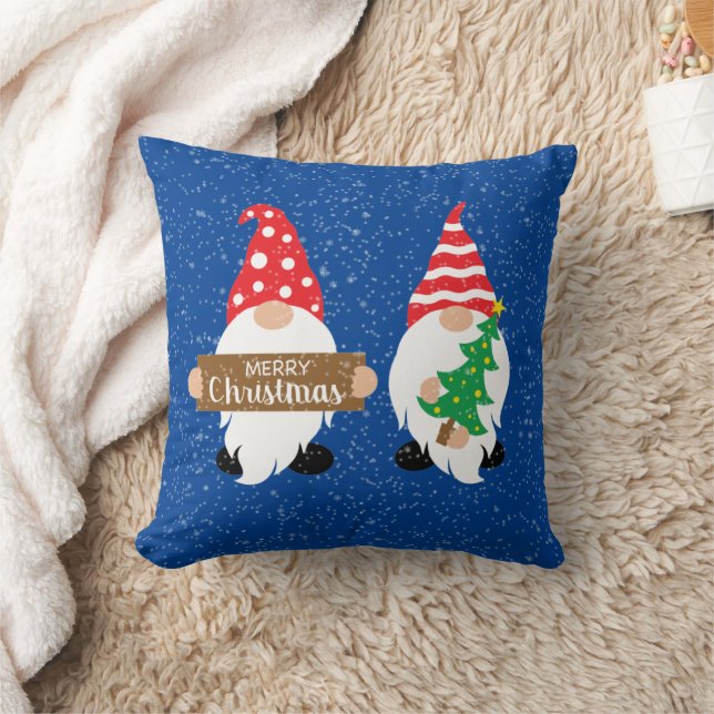 festive Merry Christmas gnomes Holiday Throw Pillow (Blanket)