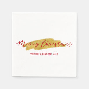 Festive Merry Christmas Gold Foil Brush Stroke Napkins