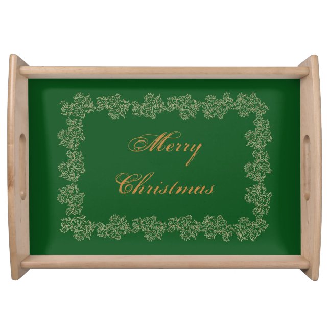 Festive Merry Christmas Green Gold Serving Tray (Front)