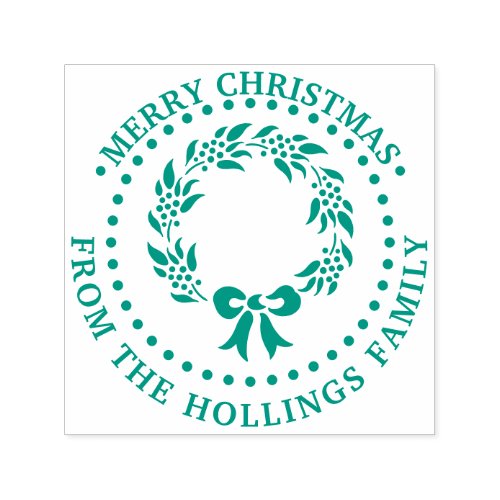 Festive Merry Christmas Greeting Wreath Name Self_inking Stamp