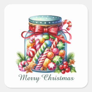 Festive Merry Christmas hard candy  Square Sticker