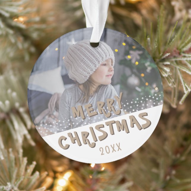Festive Merry Christmas Holiday Keepsake  Photo  Ornament (Tree)